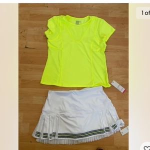 NEW LUCKY IN LOVE racey lacey women white tennis skirt & yellow top size XL B28